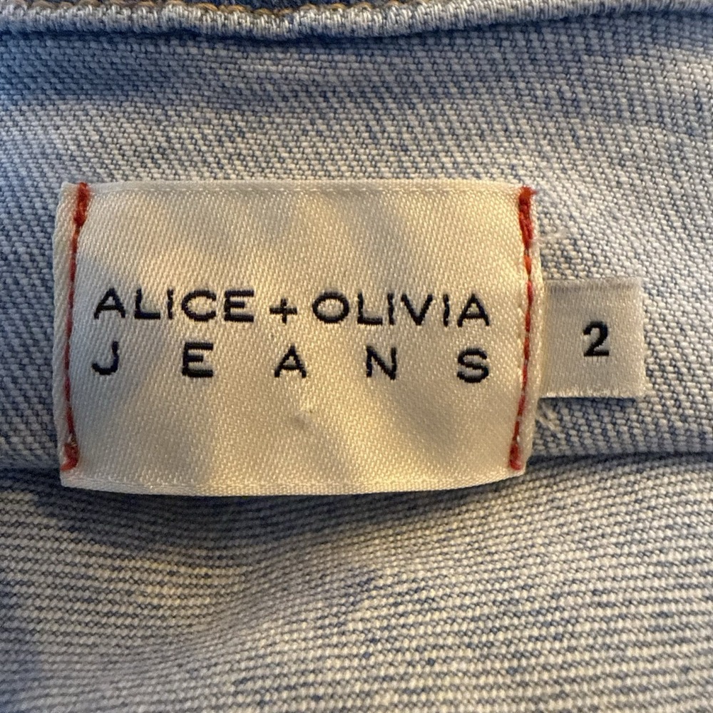 Alice + Olivia Jeans Blue Denim Mini Dress Size 2 Zipper Front Pockets Belted - Picture 11 of 14